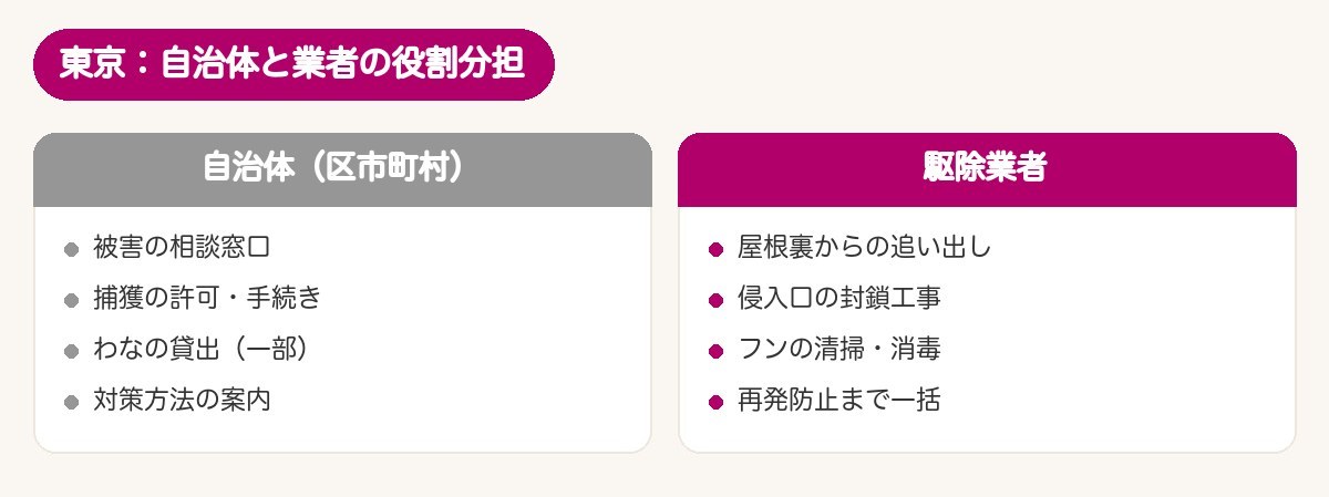 東京：自治体と業者の役割分担の図解